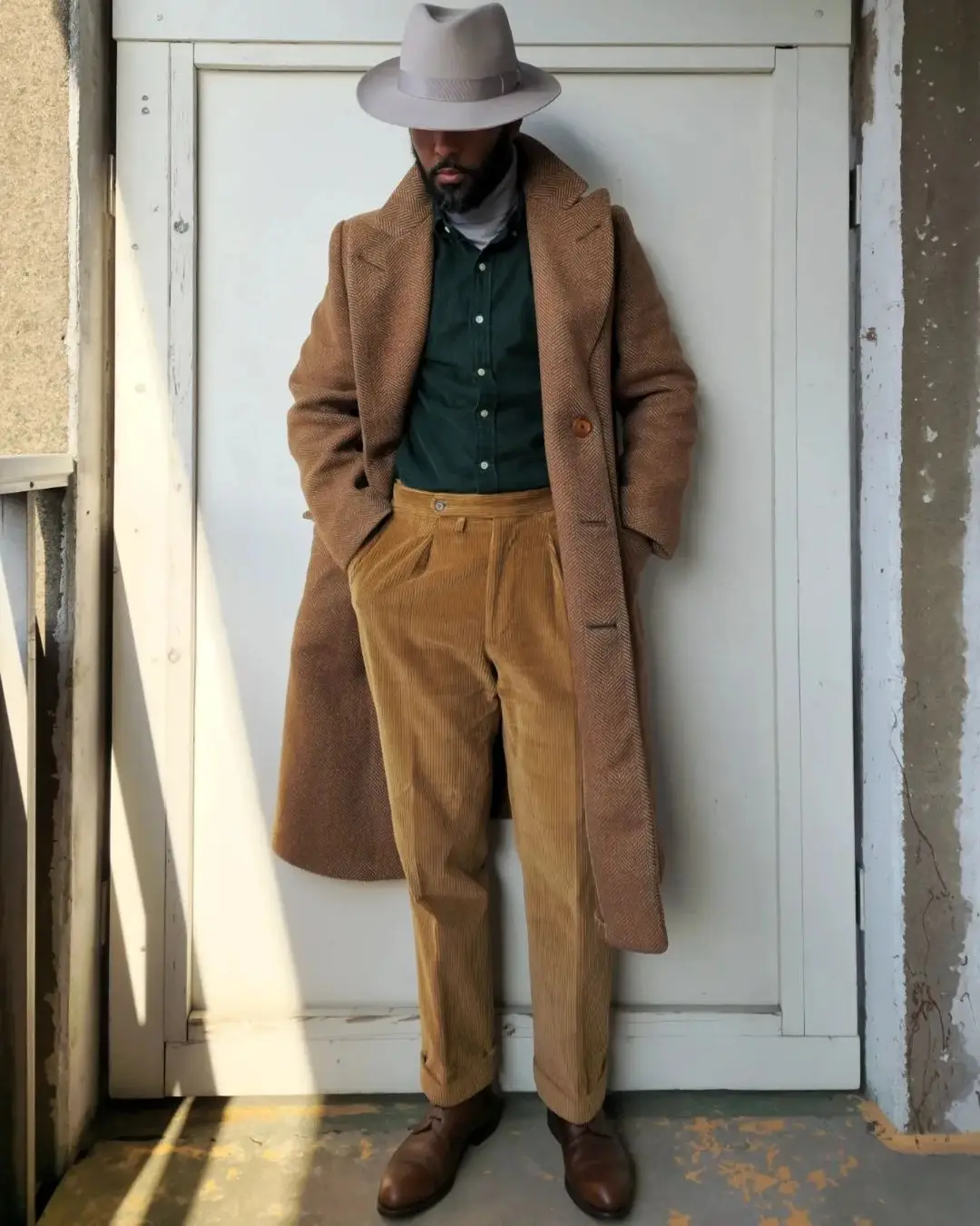 Blazer Homme En Tweed Laine Mélangée - Veste Costume Vintage à Chevrons, Col Mandarin, Coupe Slim - Automne/hiver