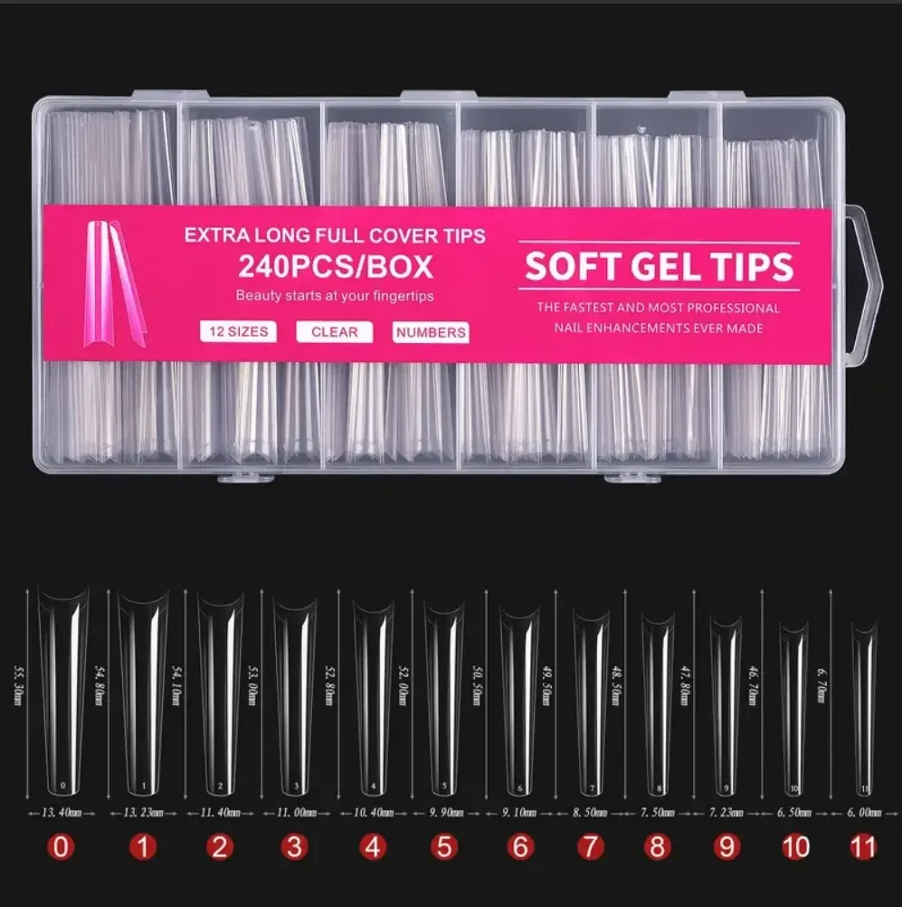 Nail Tips 240Pcs Extra Long C Curve Clear False Nail Tips Gel Acrylic Press On Nails Professional Home DIY With Box