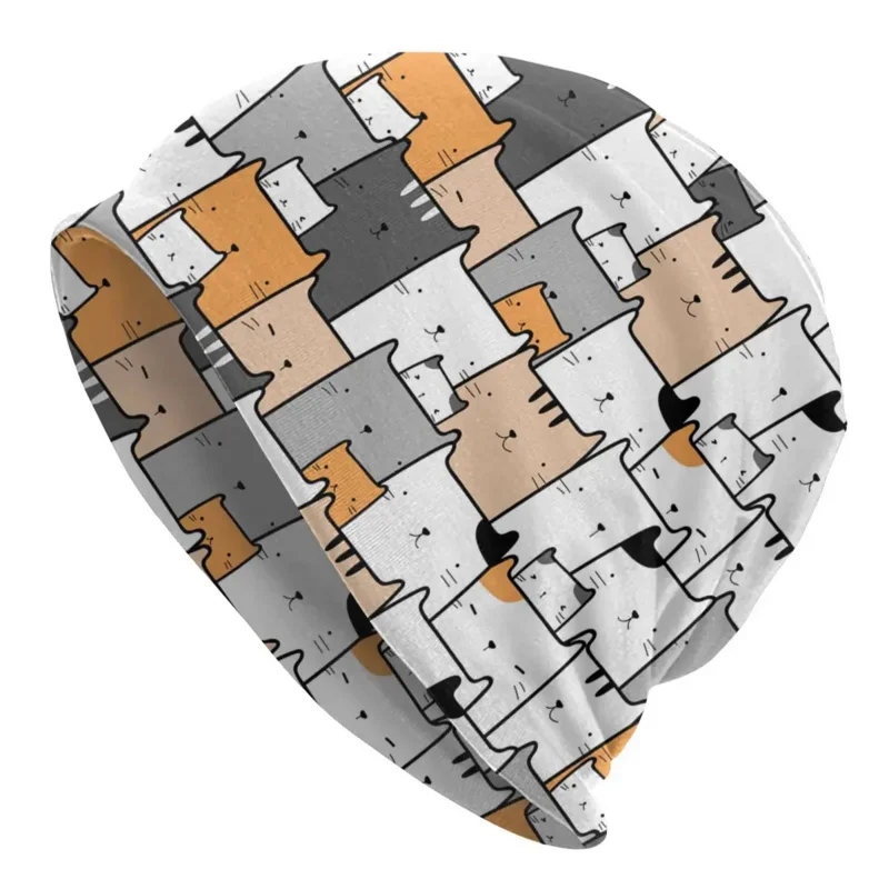 

Cartoon Pattern Skullies Beanies Caps Cool Winter Warm Women Men Knit Hat Unisex Adult Cute Kitten Bonnet Hats