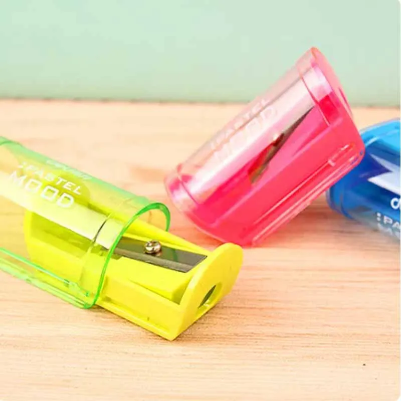 1PC 캔디 컬러 투명 연필 깎이 - 학교 사무용품을 위한 플라스틱 표준 연필 커터