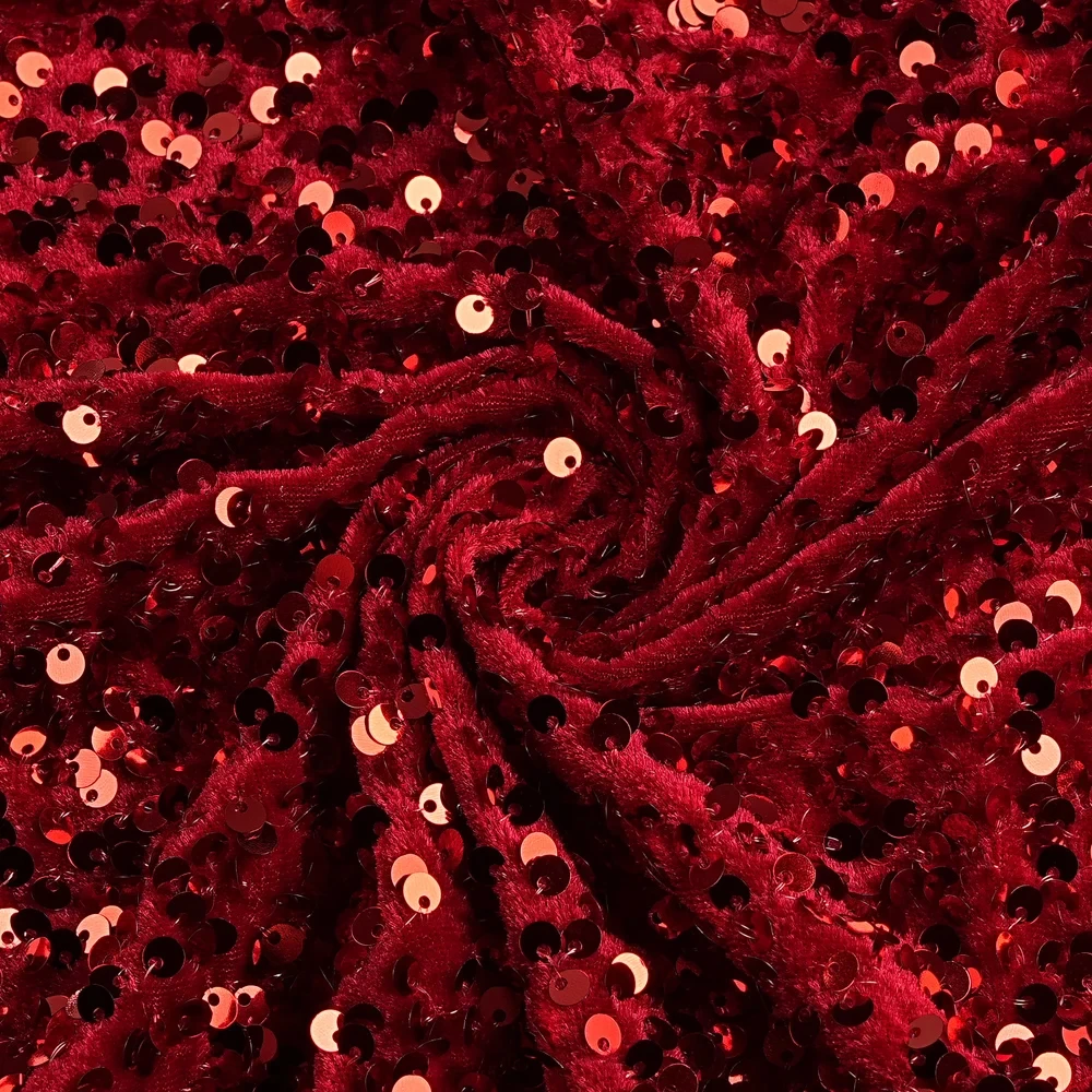 Vibrant Orange Pink Stretch Velvet Sequin Fabric for Apparel and Decor Projects