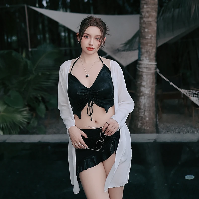 

Купальник женский летний из 4 предметов, с длинным рукавом и разрезом