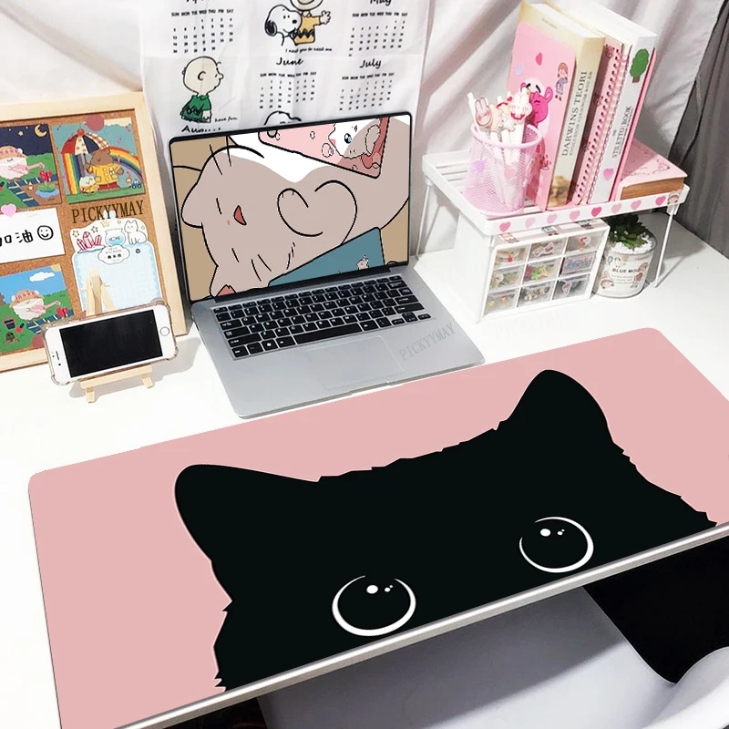 귀여운 잉크 고양이 마우스 패드, 커스텀 테이블 매트, 컴퓨터 마우스 패드, 회사 대형 책상 패드, 귀여운 게이머 마우스 패드, 100x50cm