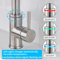 Brushed Nickel Kitchen Faucet Single Hole LED Style Pull Out Spout Kitchen Sink Stream Sprayer Head Black Mixer Tap LED 866006 5