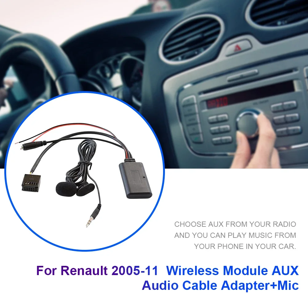 Audio MP3 Music Adapter for Renault Laguna AUX IN Car Bluetooth-Compatible Adapter Cable with MIC Radio Stereo AUX Cable Adapter