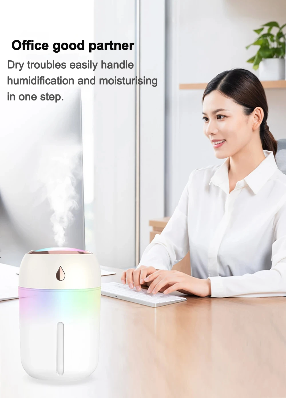 Description Picture 5 of itemPortable Air Humidifier Mini USB Aroma Diffuser With Cool LED Light Mist For Bedroom Home Car Plants Purifier Humificador 330ml