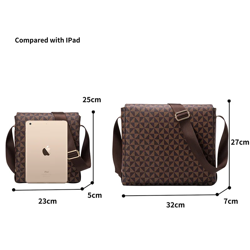 Stylish Cross-body for Men Horizontal Casual Computer Briefcase Printed Plaid Business Bag
