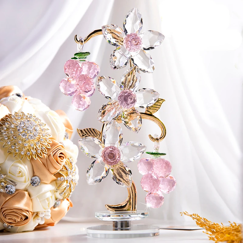 

K9 Pink Crystal Flower Ornaments Home Decoration Grape Grape Rotatable Handicraft Living Room Porch TV Cabinet Desk Decoration