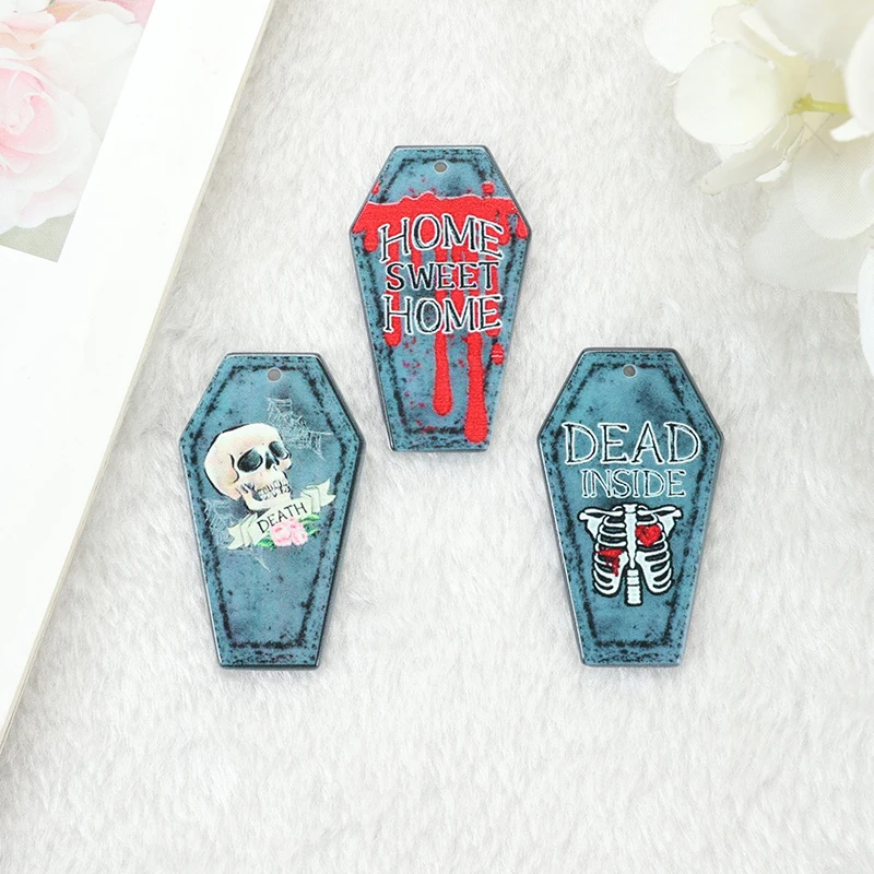 12Pcs Pastel Goth Halloween Charms Coffin Tomb Acrylic Jewlery Findings For  Earring Necklace Diy Making