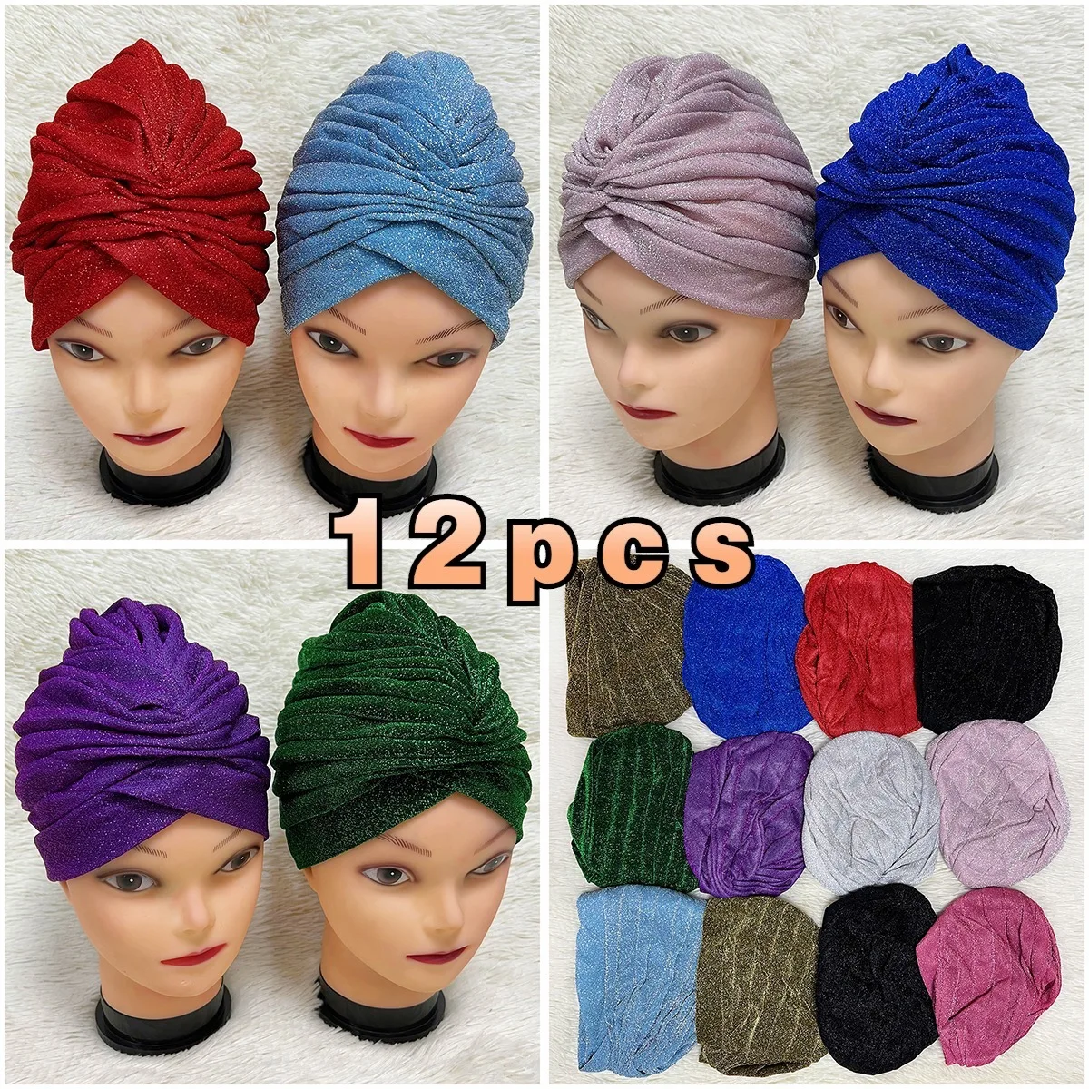 

Wholesale 6/12 Piece Best Selling Flannel Hat Women's Cap Forehead Cross Muslim Base Scarf Indian National Style Pearl Headdress