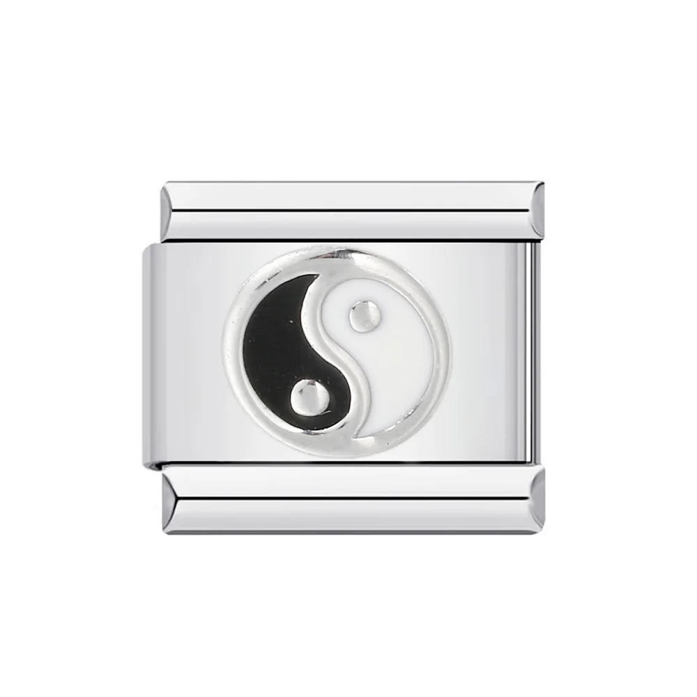 Elegant Glaze Black Italian Letter Charms Stainless Steel Bracelet for Women and Men Jewelry Making