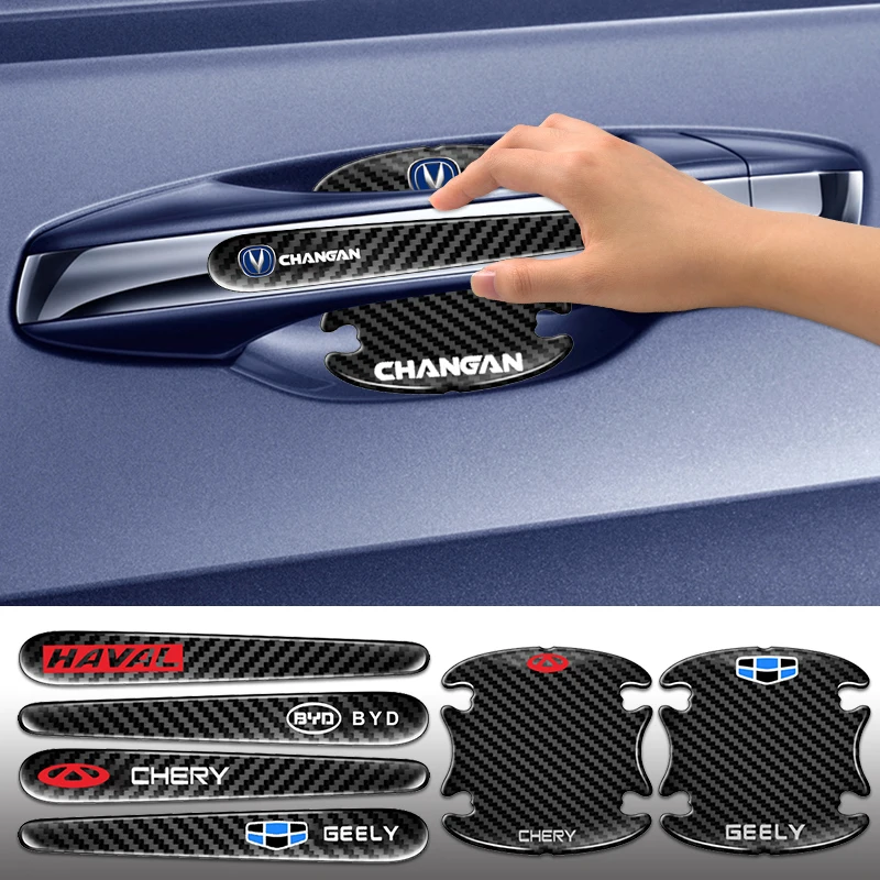 Car Door Black Sticker Carbon Handle Protection Fiber for Mitsubishi