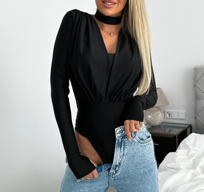 One Piece New Women's Hot Selling Fashion 2023 Asymmetric Collar Long Sleeves Pleated Without Pants gaovot new o neck long sleeve office lady autumn jumpsuits pleated cut out loose trousers elegant solid color womens rompers