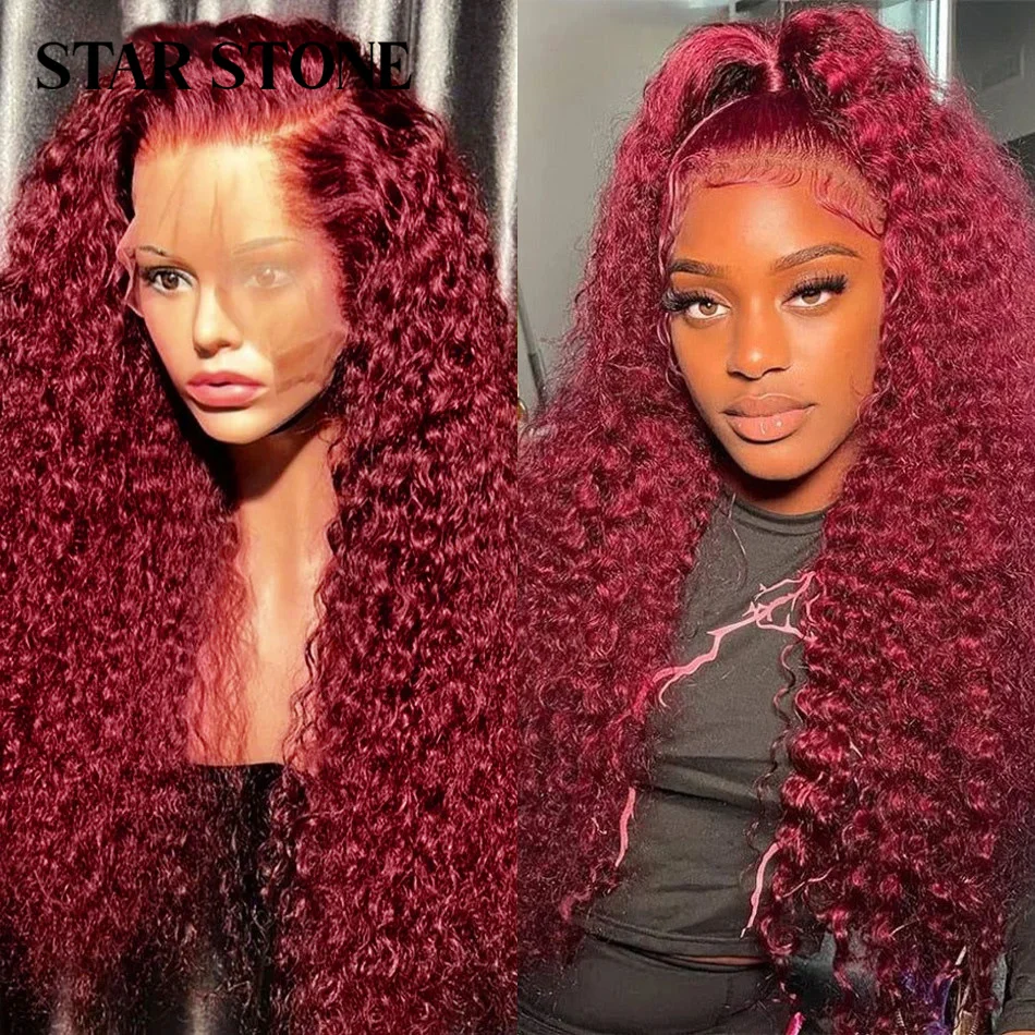 

180% 99j Burgundy Deep Wave 13x4 Lace Front Human Hair Wigs Red Colored 4x4 Lace Wig Curly 28 30 Inch Frontal Wig Remy For Women