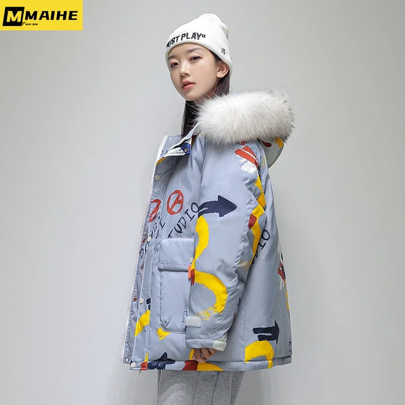 Brand Winter Men's Jacket Korean Trend Hip-hop Hooded Down Jacket Lovers Loose Warmth Short Lightweight Padded Men's Clothing