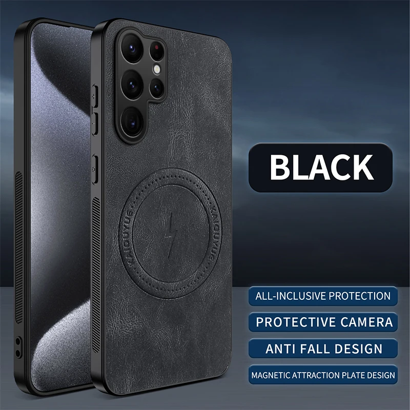Premium Magnetic Leather Phone Case with Soft Mag-safe Full Camera Protector
