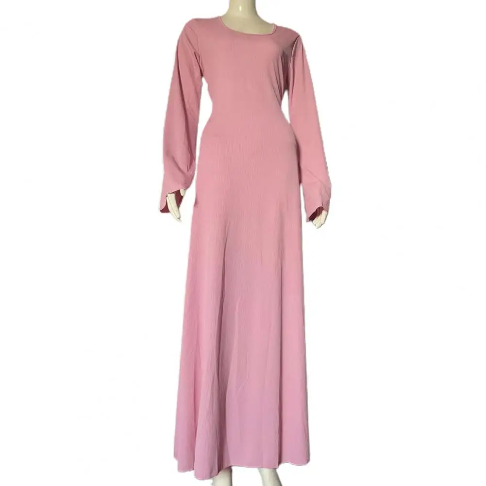 

Solid Color A-line Dress Elegant U Neck Maxi Dress with Long Horn Sleeves Back Strap Lace Up Detail for Women A-line Slim Fit