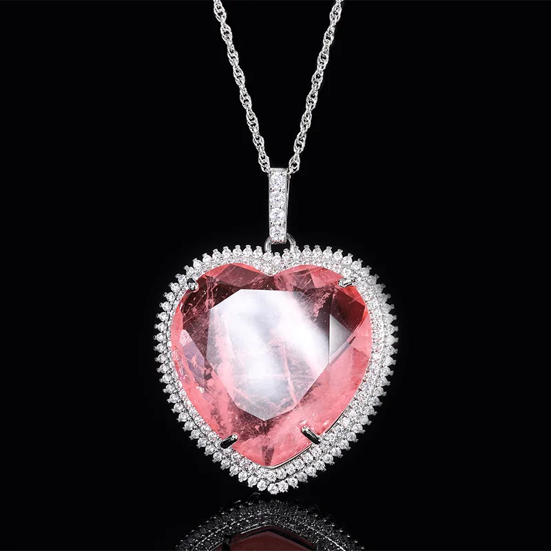 French Luxurious Classic Retro Love Heart Shaped Pendant Necklace Morgan Powder Crystal for Women Jewelry Designer Wedding Gift