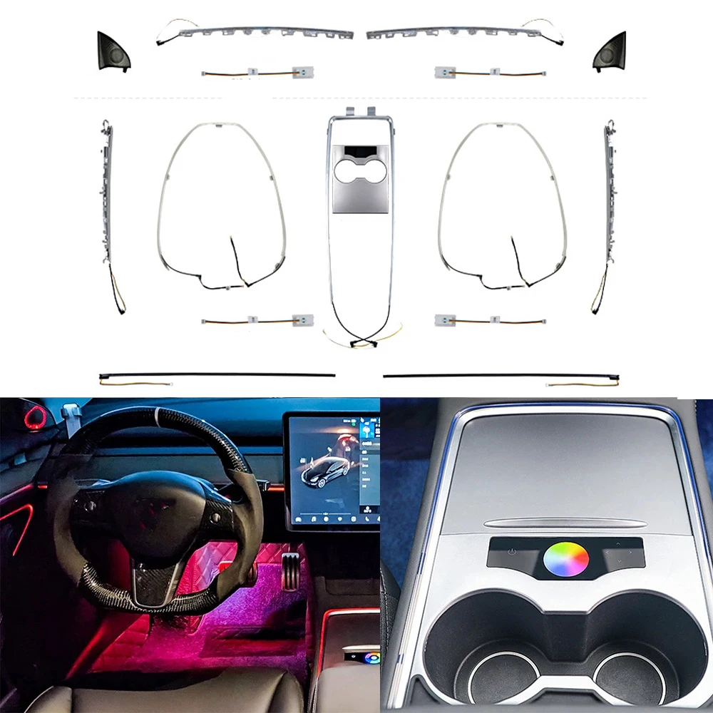 

For Tesla Model 3 model 3/Y 2021-2023 Inter Lamp Touch Control Inter Flow Dynamic Laser Ambient Light Center Pillar Horn Cover