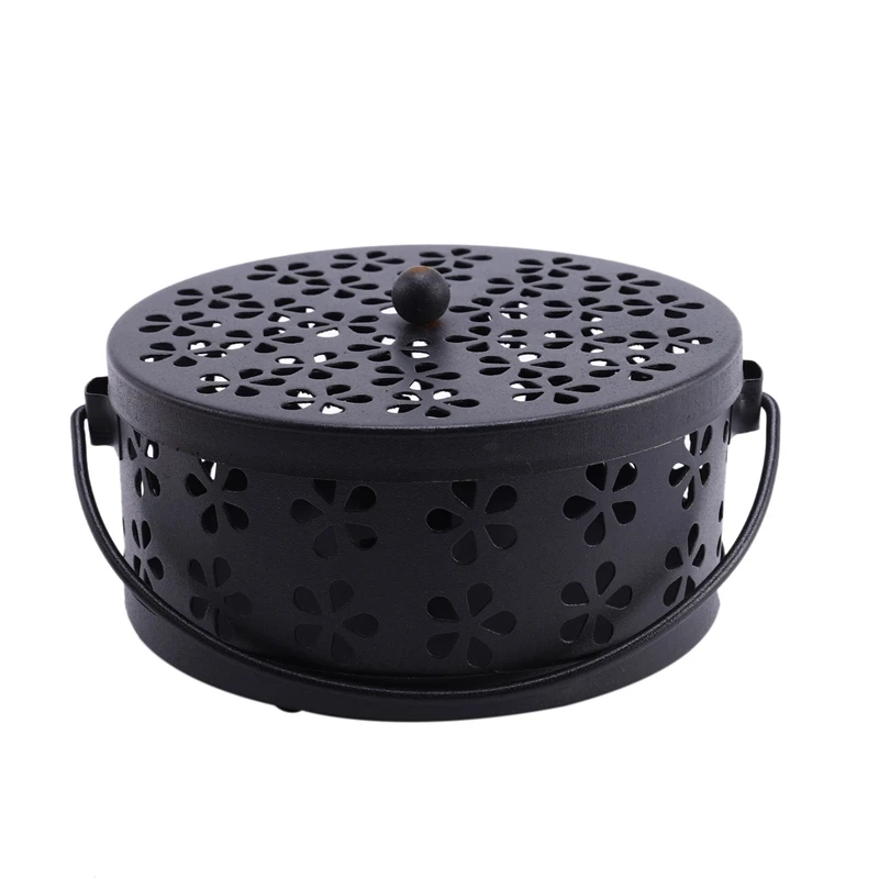 2X Nordic Retro Metal Hollow Floral Mosquito Coil Holder Garden Burner Mosquito Repellent Box(Black)