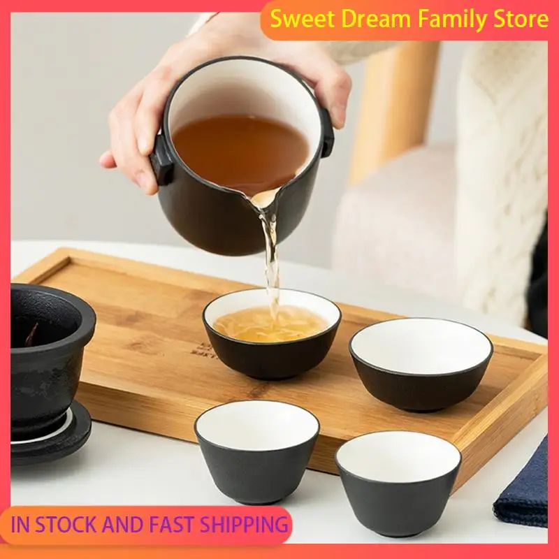 SDFC-Strainers Portable Travel Ceramics Teapot Sets 1 Pot 4 Tea Cups For 260ML Chinese Teawear Gift