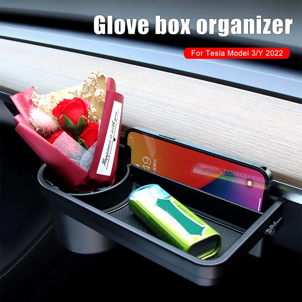 

2023 Upgrade Passenger Glove Box Organizer Storage Tray Water Cup Holder Hanging Rack Car Interior Accessories For Tesla Model 3