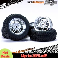 Kicarmod 1/64 Model Car All-Terrain Wheels with Rubber Tire Rivet Axle Metal Rims Diameter 14.5mm Refitting Parts For Hot Wheels 2