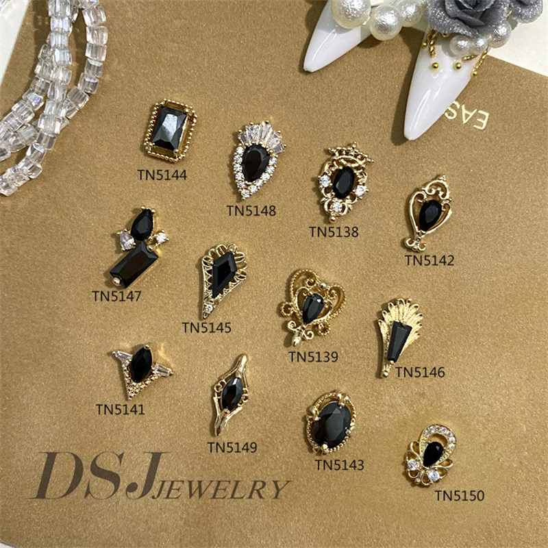 

5pcs Metal Black Zircon Nail Art Jewelry Charms Gems Japanese Nail Rhinestones Decoration Supplies Punk Style Manicure Ornaments