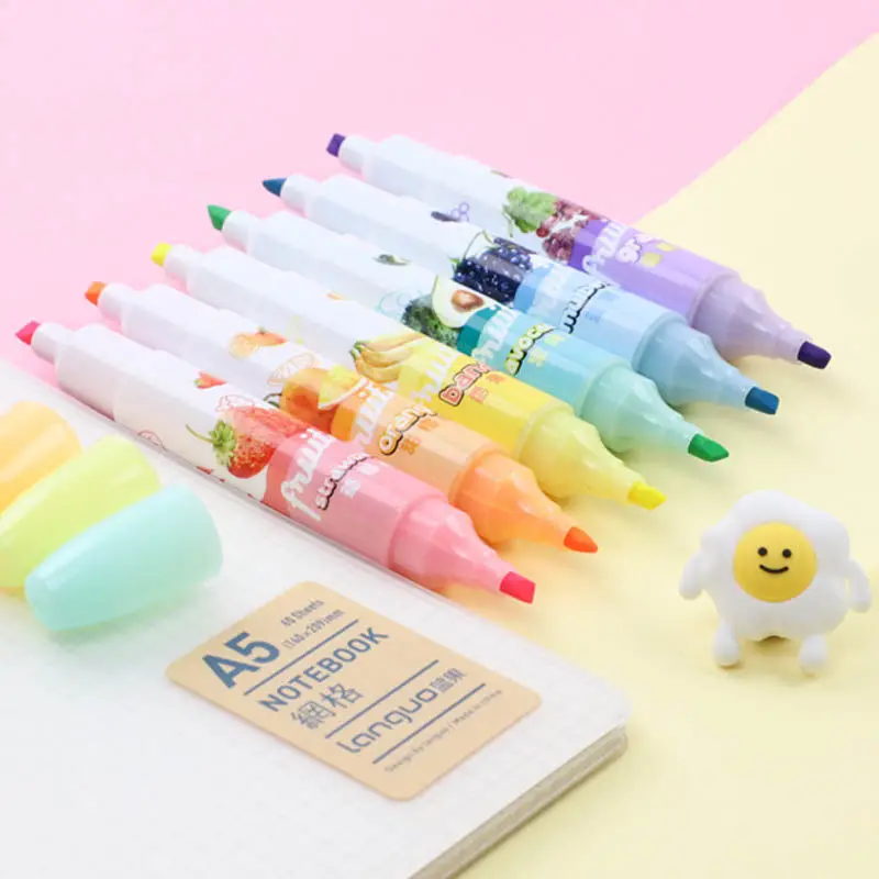 Fruit scented double-headed highlighter pen student learning mark color pen set japanese stationery marker