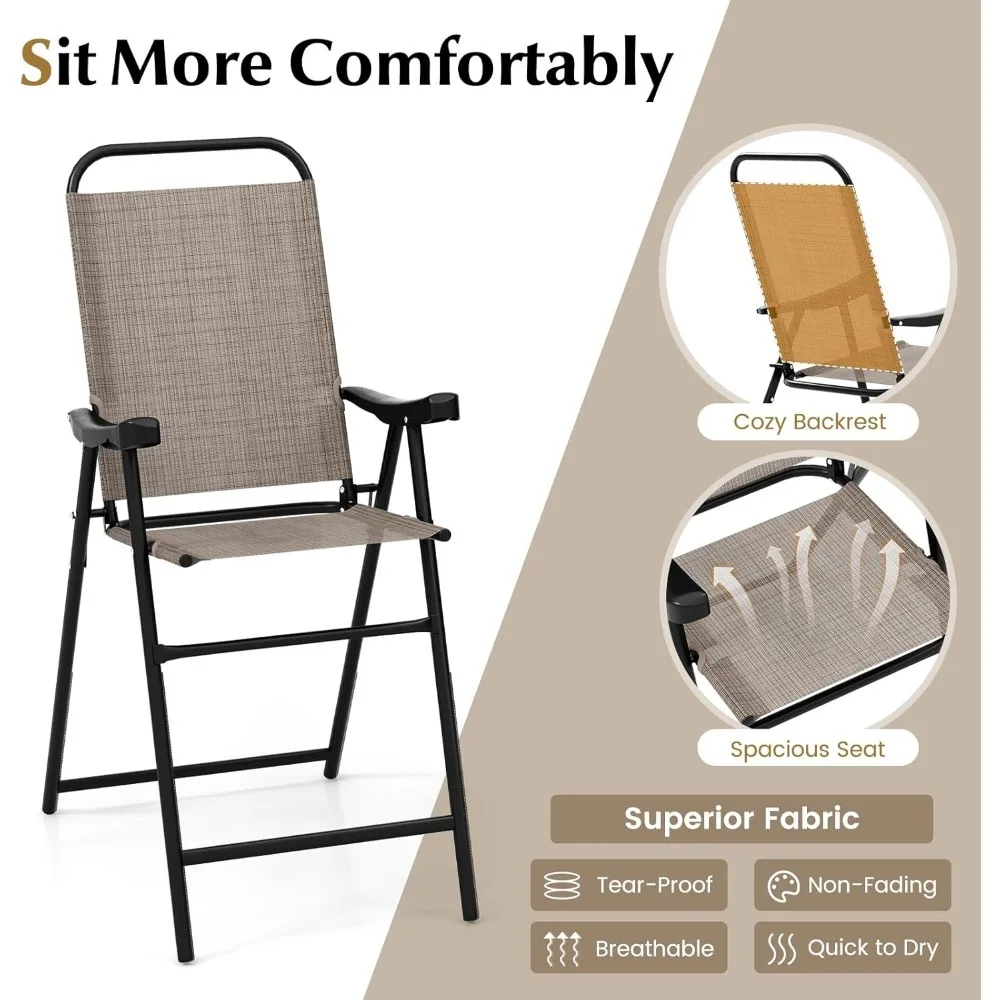 4 Pieces Patio Folding Bar Chairs, High Top Patio Bar Chair with Metal Frame & Footrest, Outdoor Bar Height Chairs for Balcony 4