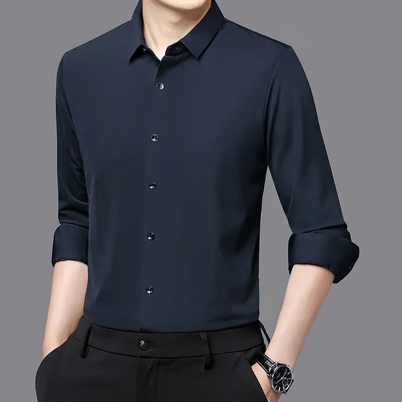 Luxurious Ultra-Stretch Slim-Fit Men's Shirt - Silky Business Formal Long-Sleeve for Versatile Wear