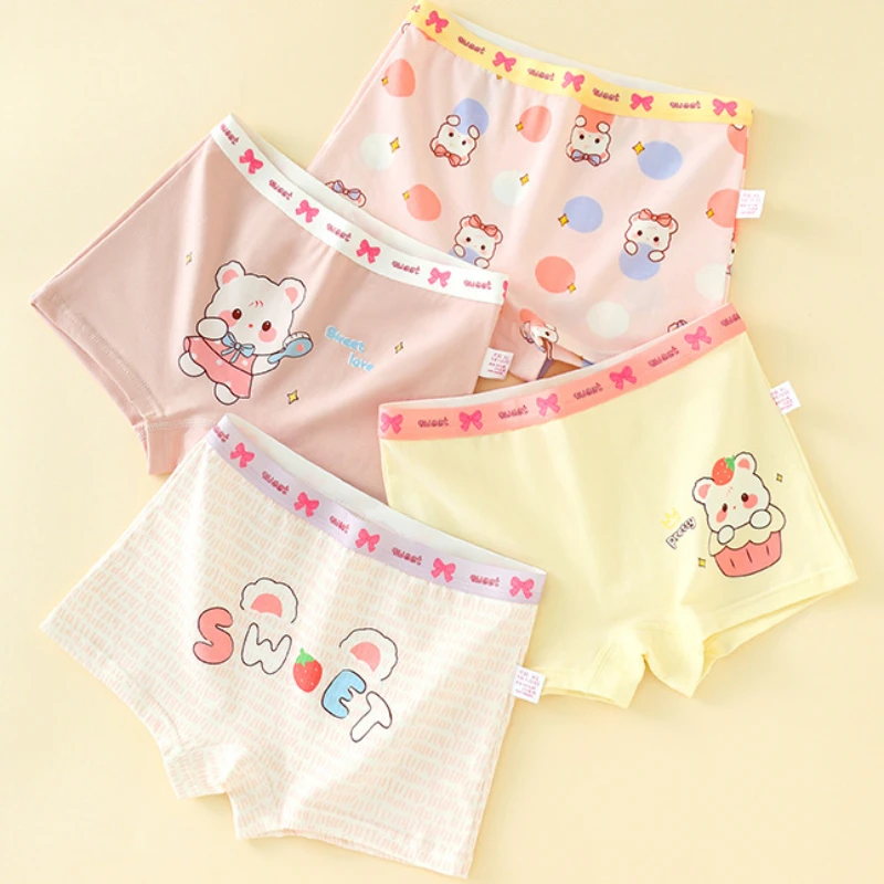 

4PCS Girls Cotton Soft Antibacterial Panties Kid Thin Soft Breathable Knickers Baby Cute Print Briefs 3+y Young Child Underwears