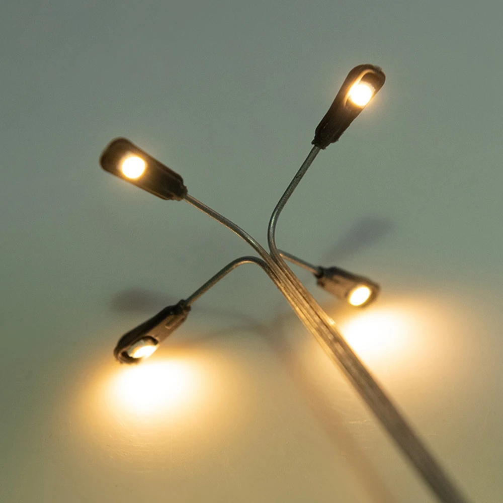HO 체중계 미니어처 가로등 모델 철도 건축 램프 포스트, DIY LED 싱글, 2, 4 헤드 기차 레이아웃 램프, 1:75, 3V, 10 개