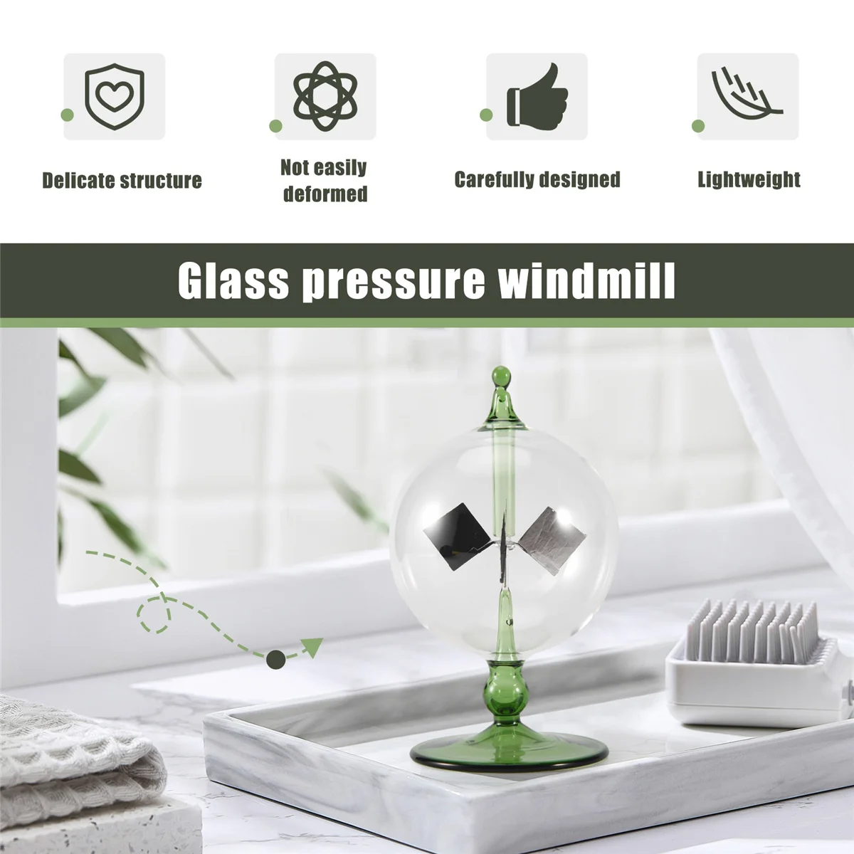 Green Solar Power Radiometer Crookes Solar Energy Spinning Vanes Windmill Gift Home Desk Decoration 5