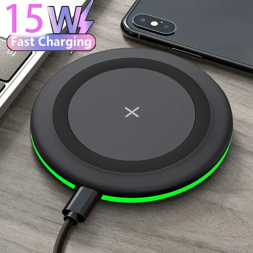 15W Wireless Charger For iPhone 17-12 Pro XS Max X XR Induction Fast Wireless Charging Pad For Samsung S Xiaomi Type C