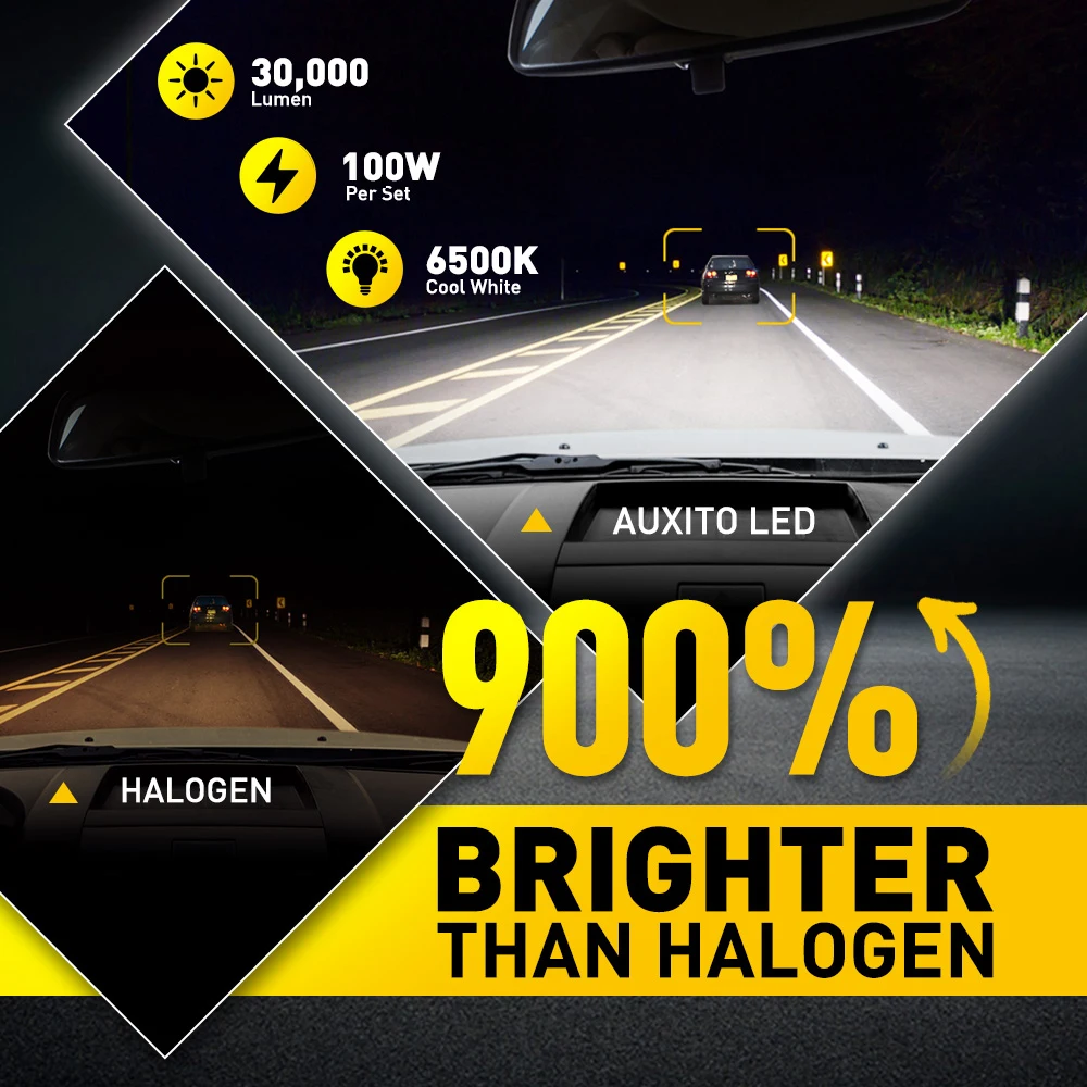AUXITO 9012 Hir2 9005 HB3 LED 헤드라이트 전구 H4 H13 9008 9006 H8 H11 9007 LED 램프 팬 내장 캔버스 자동차 조명 100W 30000LM Y19