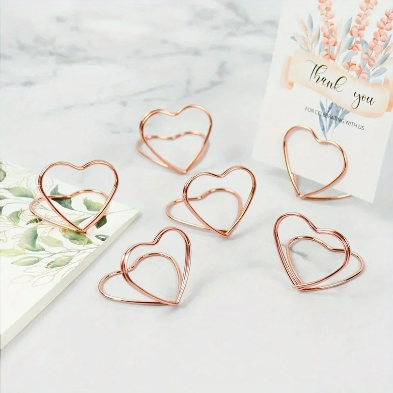 10pcs Double Heart Shape Metal Memo Holder Table Placecard Holder Photo Clip Card Stand Wedding Banquet Heart Message