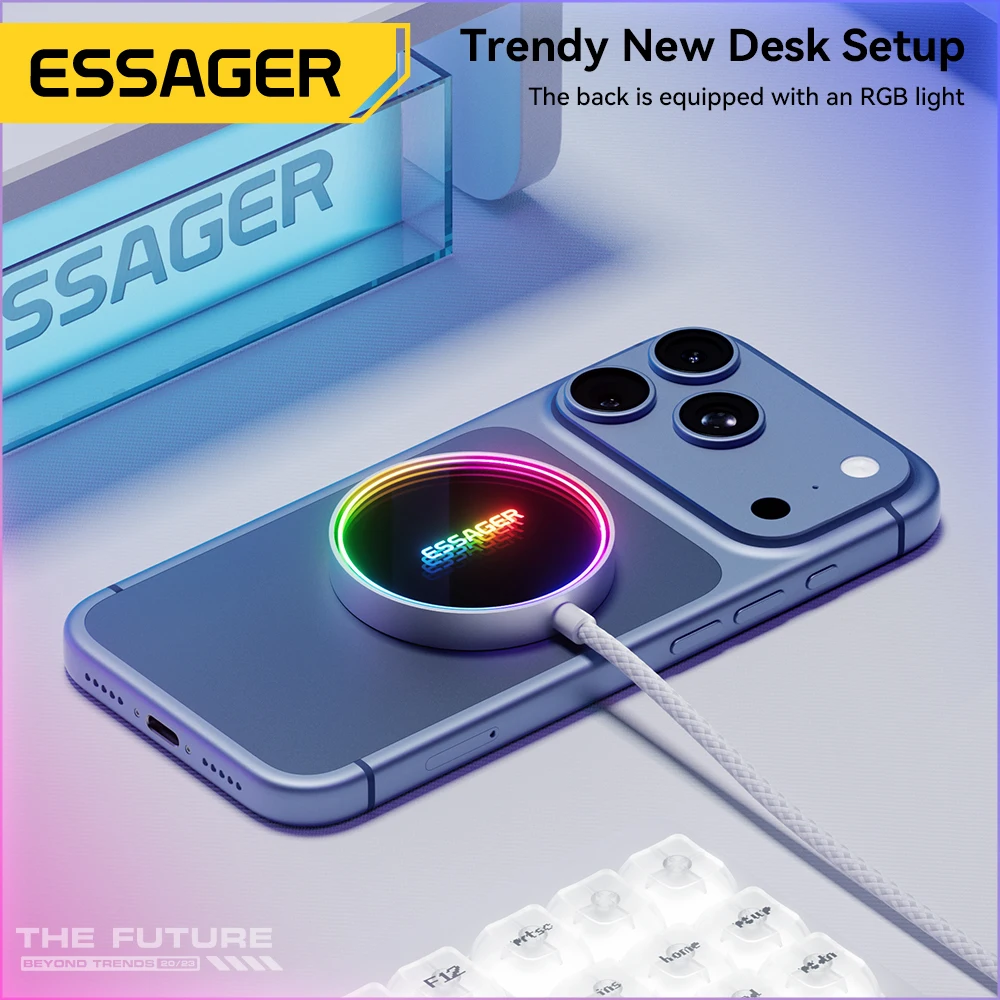 ESSAGER 15W Magnetic Wireless Charger RGB Fast Charging Phone Charger for iPhone 16 15 14 13 Pro for Macsafe Phone Charging Dock