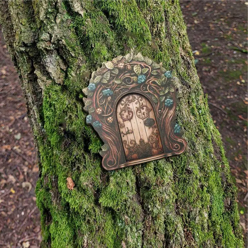 Fairy Door Wooden Mini Elf Fairy Door Fairy Garden Art Doors Garden Miniatures Ornaments for Fairy Home Tree Indoors or Outdoors 5