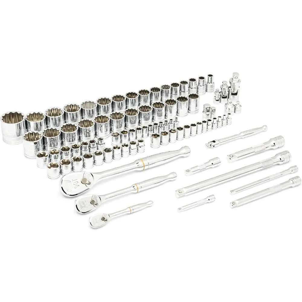 83 Piece Mechanics Tool Set with EVA Foam Tray  1/4'', 3/8", 1/2" Drives  90-Tooth  SAE & Metric  86529 garage storage 6