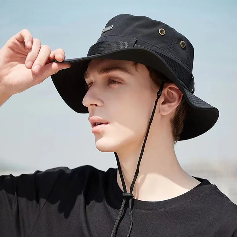 

Fashion Brand Drawstring Fisherman Hat Sunscreen Men and Women Summer Breathable Fishing Hat Western Cowboy Hat