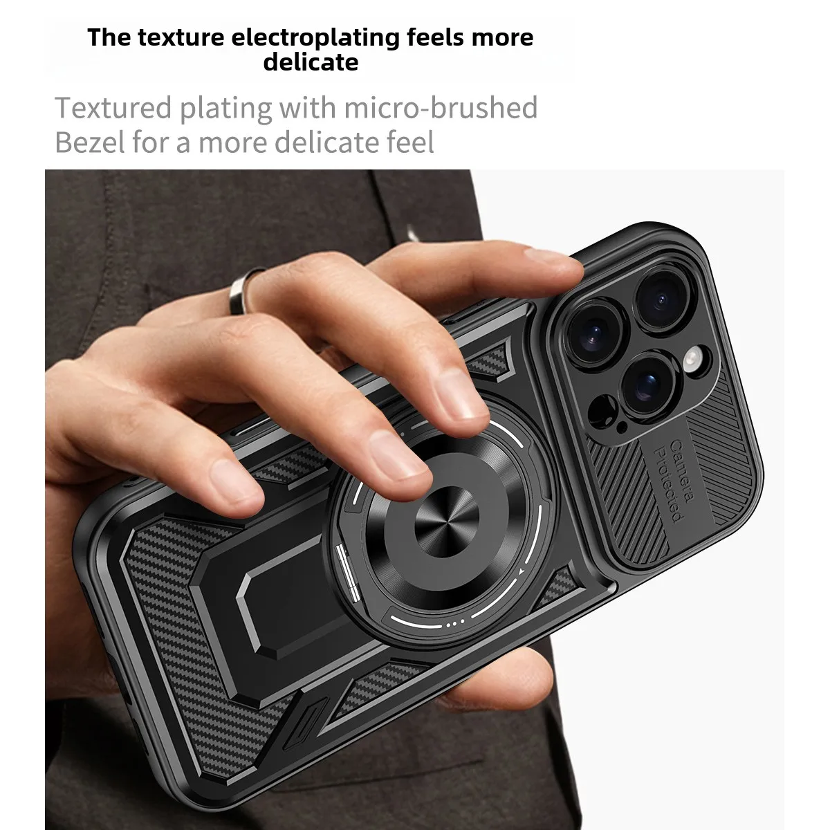 All-In-One Magnetic Metal Ring Stand Case with 360° Rotating Armor Protection and Wireless Charging Compatibility
