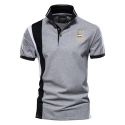 Men's 100% Cotton Embroidered Badge Polo Shirt - Short - Sleeved Patchwork Design - EUR XXL 95 - 105kg (Gray)