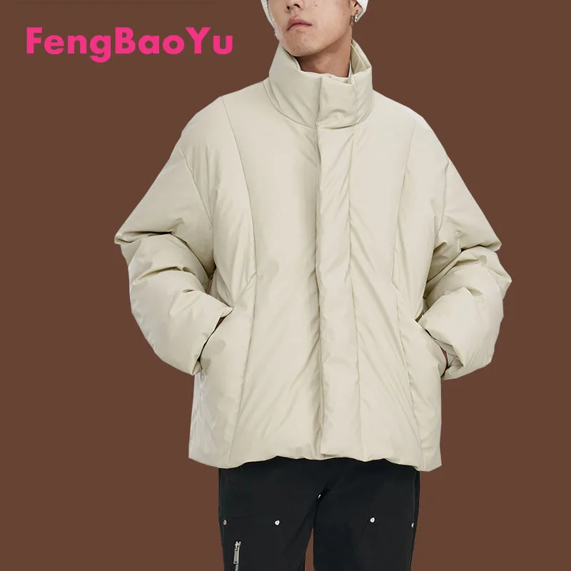 

Fengbaoyu Winter Men Stand Collar Down Jacket Apricot Simple Fashion Couple American Thick Warm Duck Down Coat Free Shipping