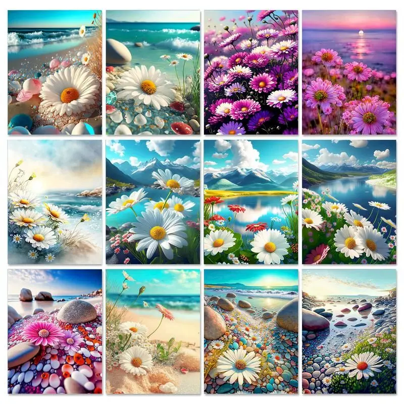 

GATYZTORY Daisy Diy Painting By Numbers Kits For Adults Modern Seascape Coloring On Numbers For Wall Art Picture Personalized Gi