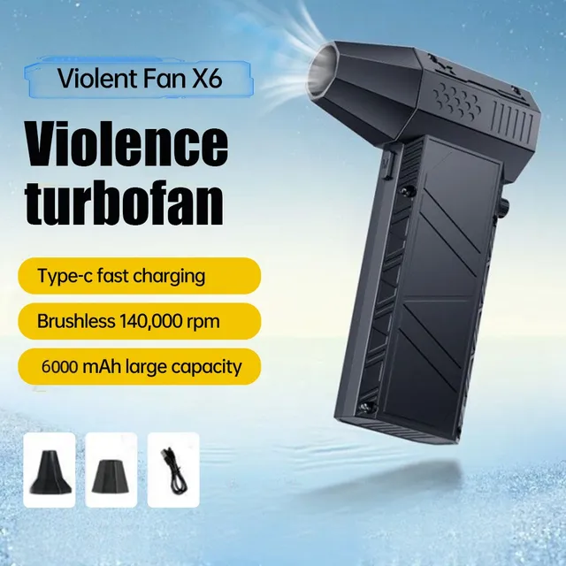 X6 Violent Fan 140000RPM Powerful Air Blower Vacuum Dust Cleaner Type-C Charging Strong Winds 53m/s Brushless Turbo Jet Blower 5