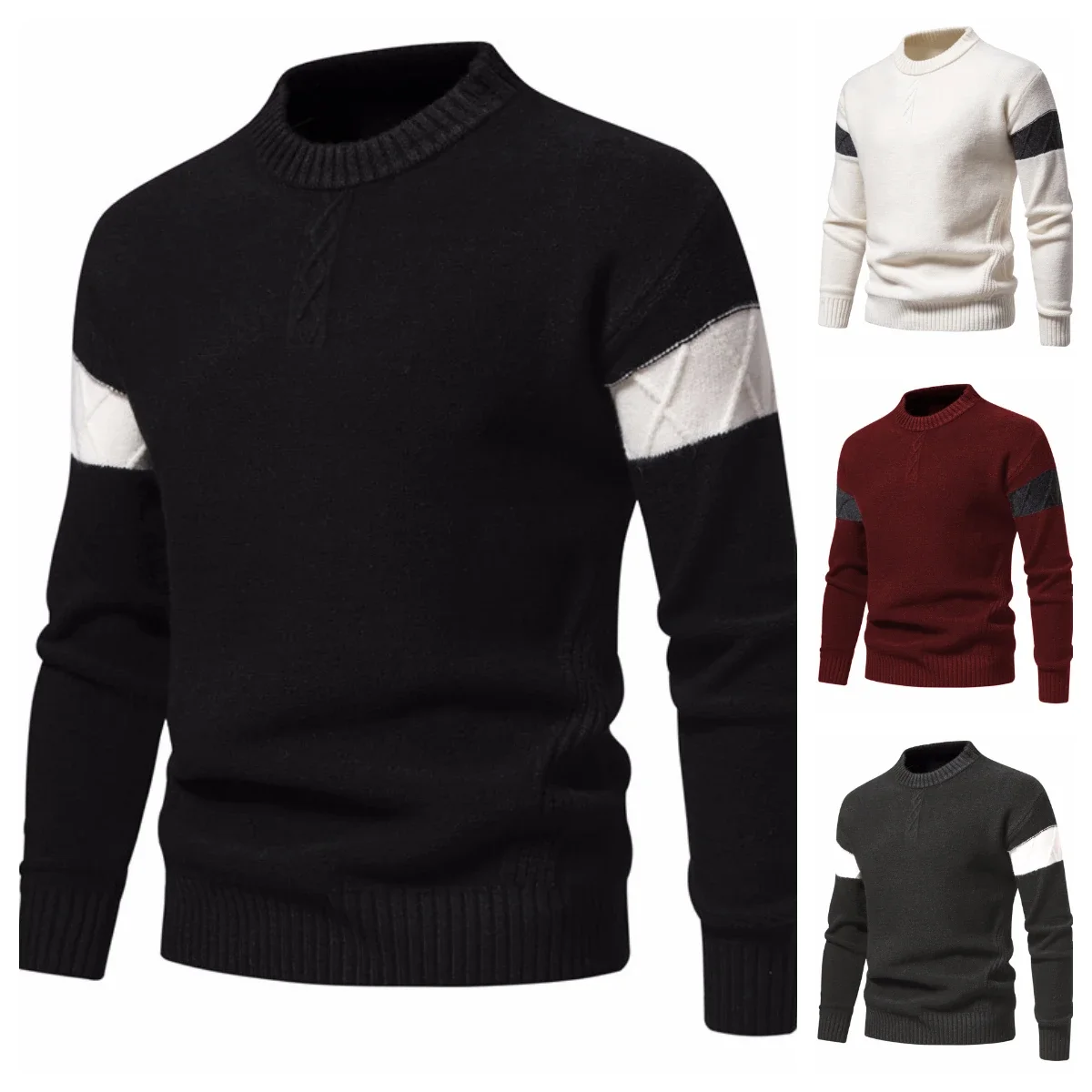 

Men's Autumn and Winter New Trend Fashion Color Block Knitted Sweater