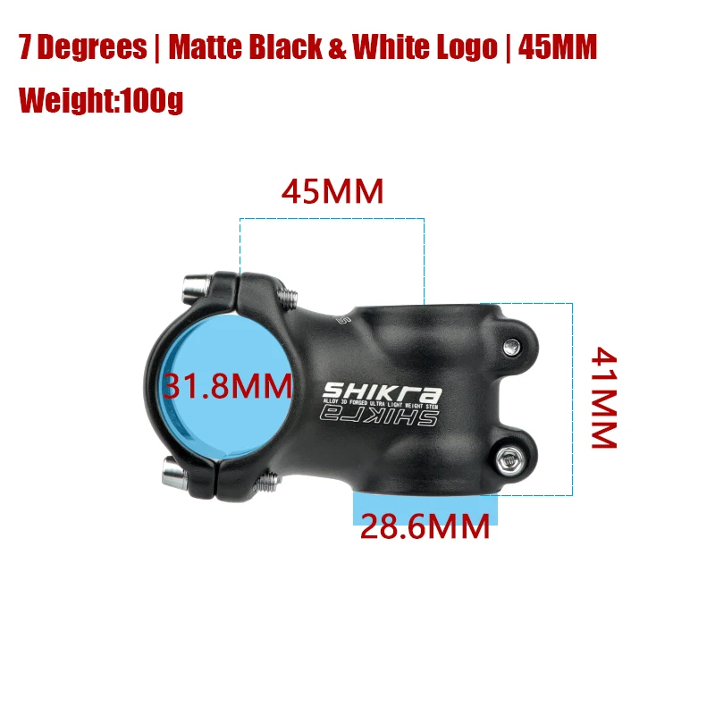 Potence Vélo SHIKRA Aluminium Courte 31.8mm - 7°, Pour VTT/route, 35 à 110 Mm