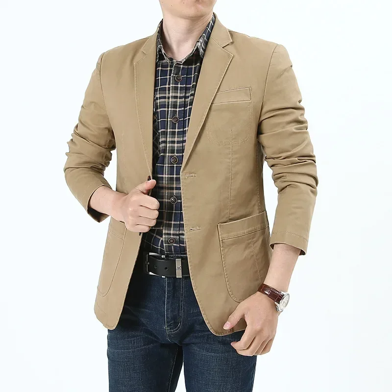 HOO New Men's Casual Denim blazer Stretch Loose Double Button