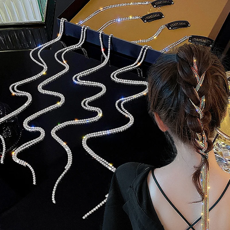 3pcs Punk Color Flash Diamond Chain Hairpin Braided Hair